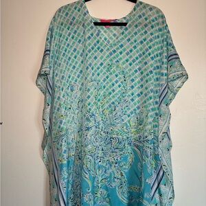 Lilly Pulitzer Lindamarie Caftan Dress Bondi Blue Scuba Doo S/M